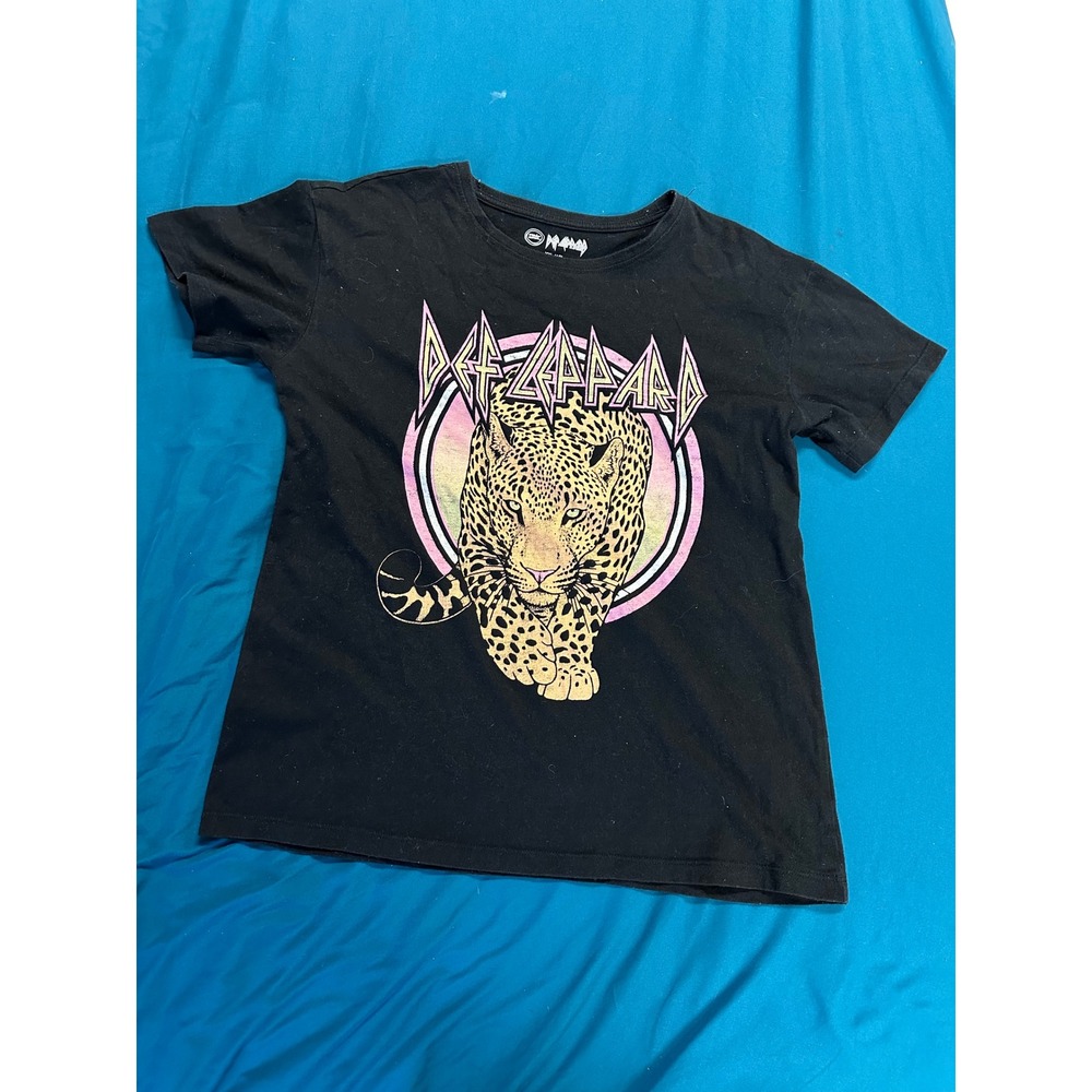 Def Leppard Leopard Print Graphic Tee Black Wonder Nation XX Large 18 CHILD